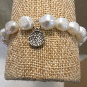 pearl and silver swarovski stretch bracelet